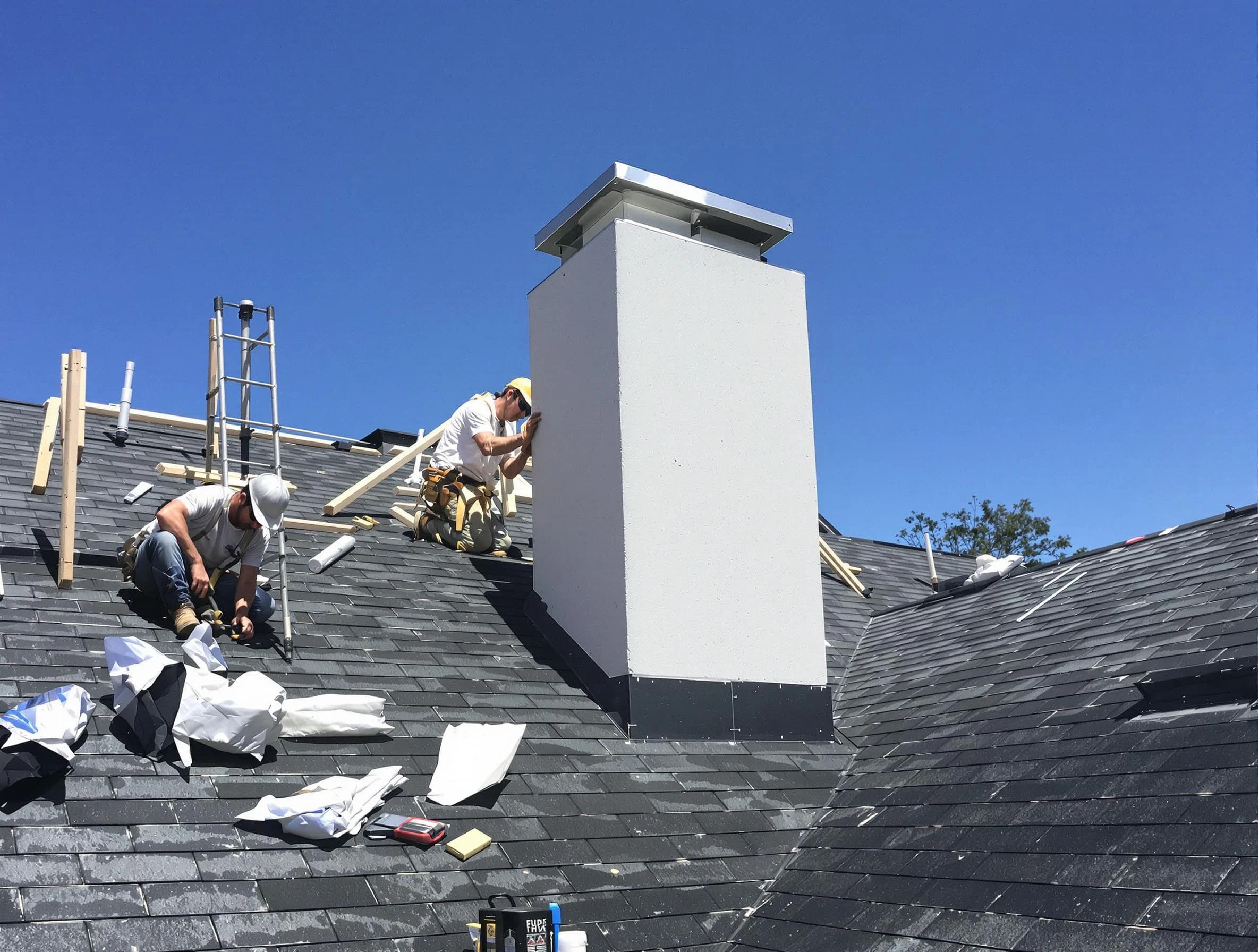 Lexington Chimney Sweep crew installing a new chimney in Lexington, MA
