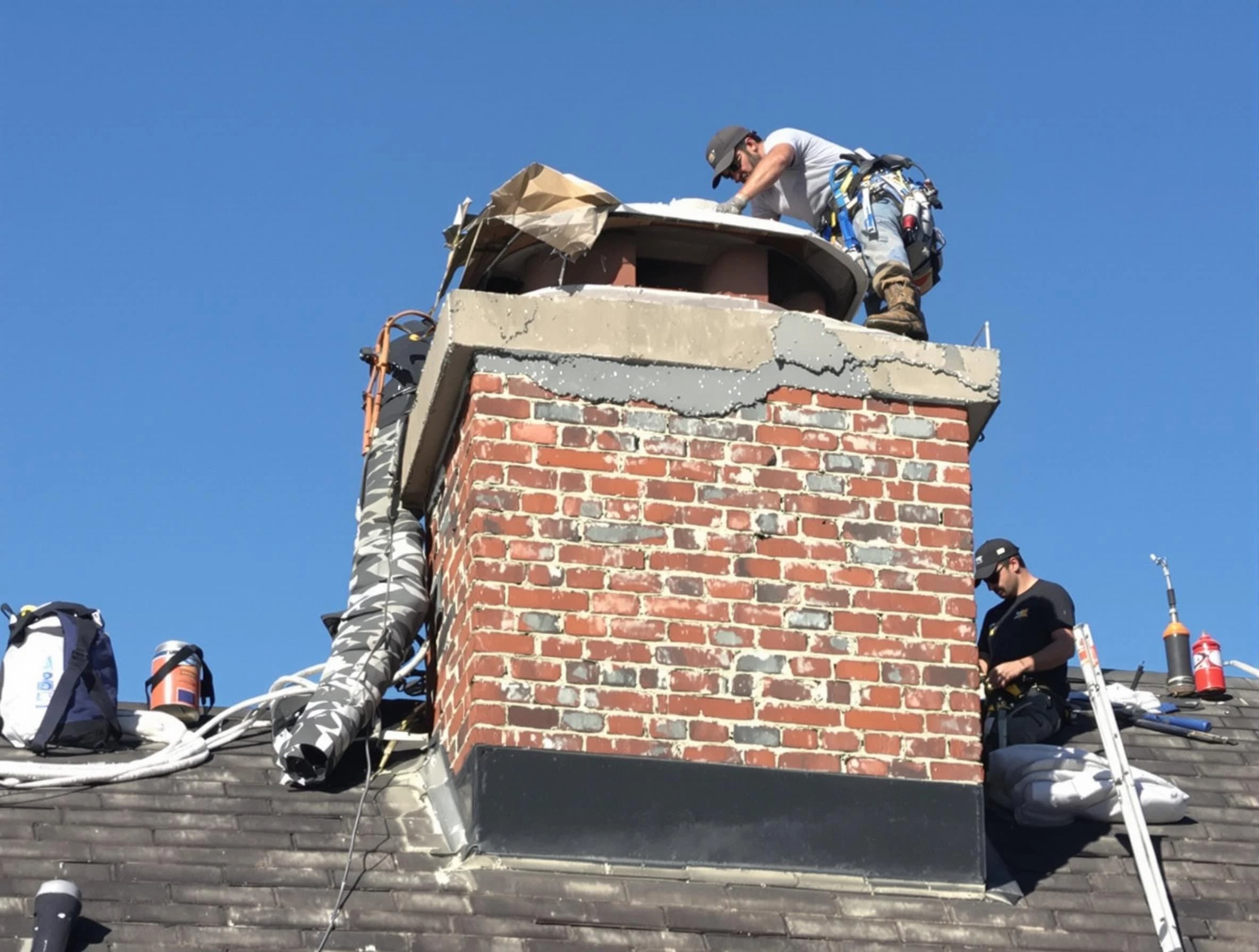 Lexington Chimney Sweep installing a custom chimney crown in Lexington, MA