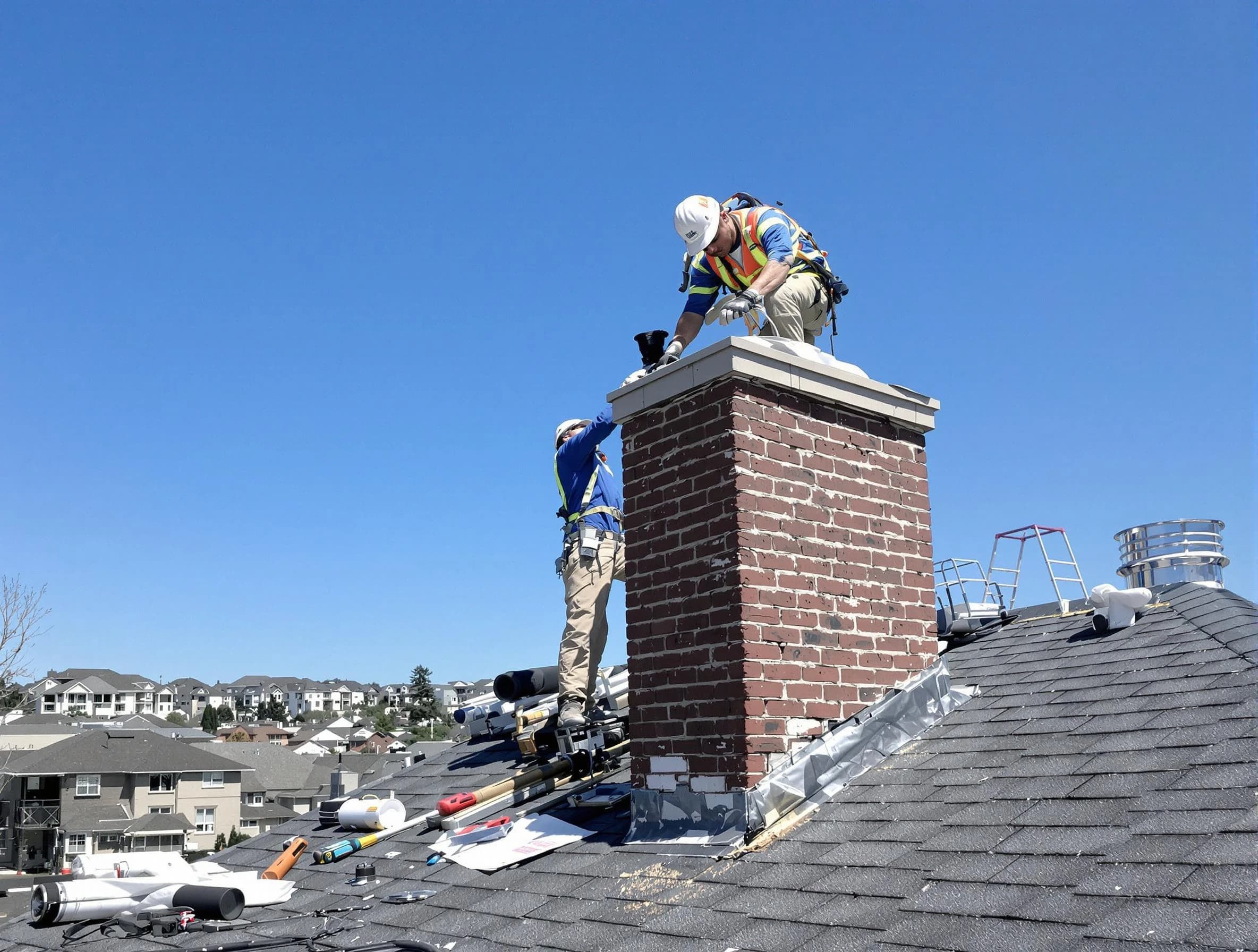 Lexington Chimney Sweep repairing a chimney crown in Lexington, MA