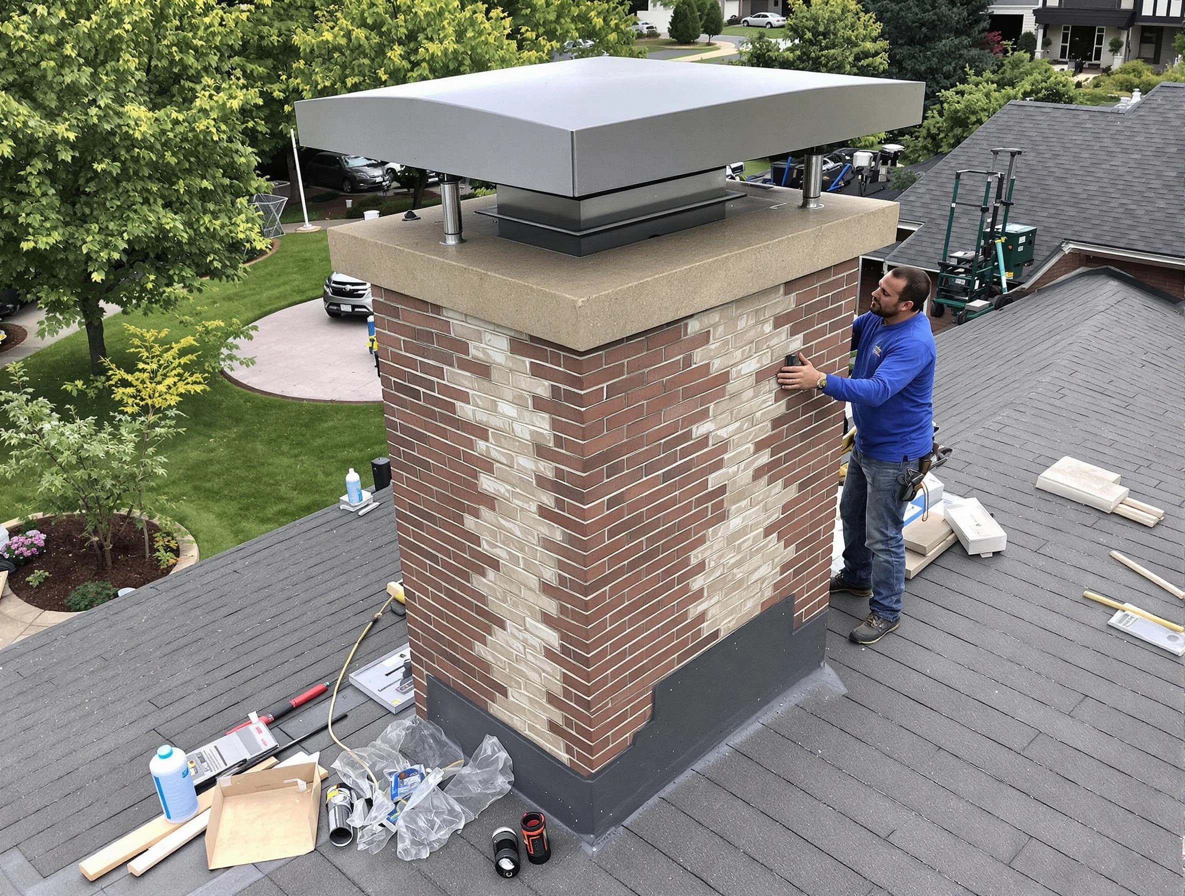 Lexington Chimney Sweep team working on a custom chimney remodel in Lexington, MA