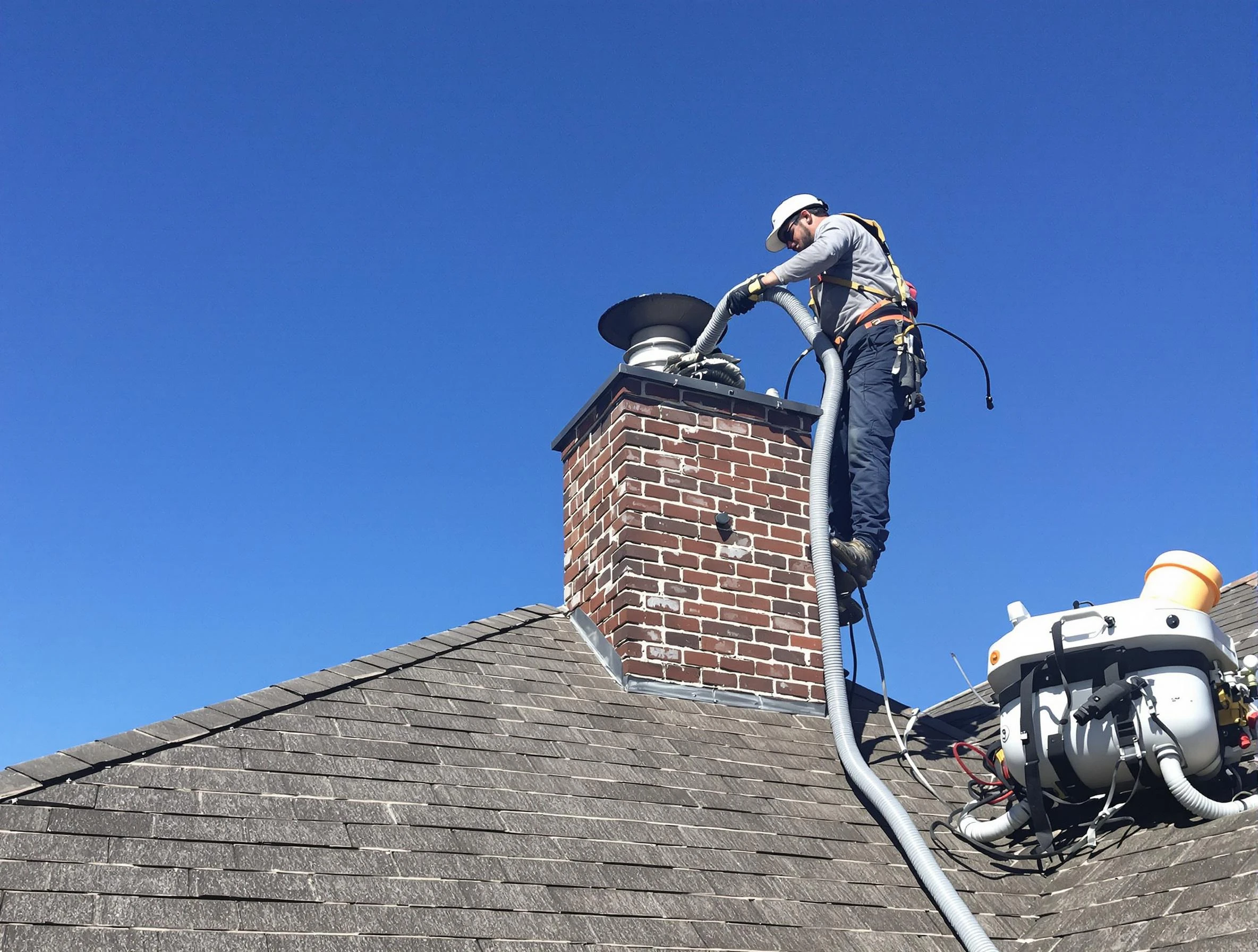 Dedicated Lexington Chimney Sweep team member cleaning a chimney in Lexington, MA