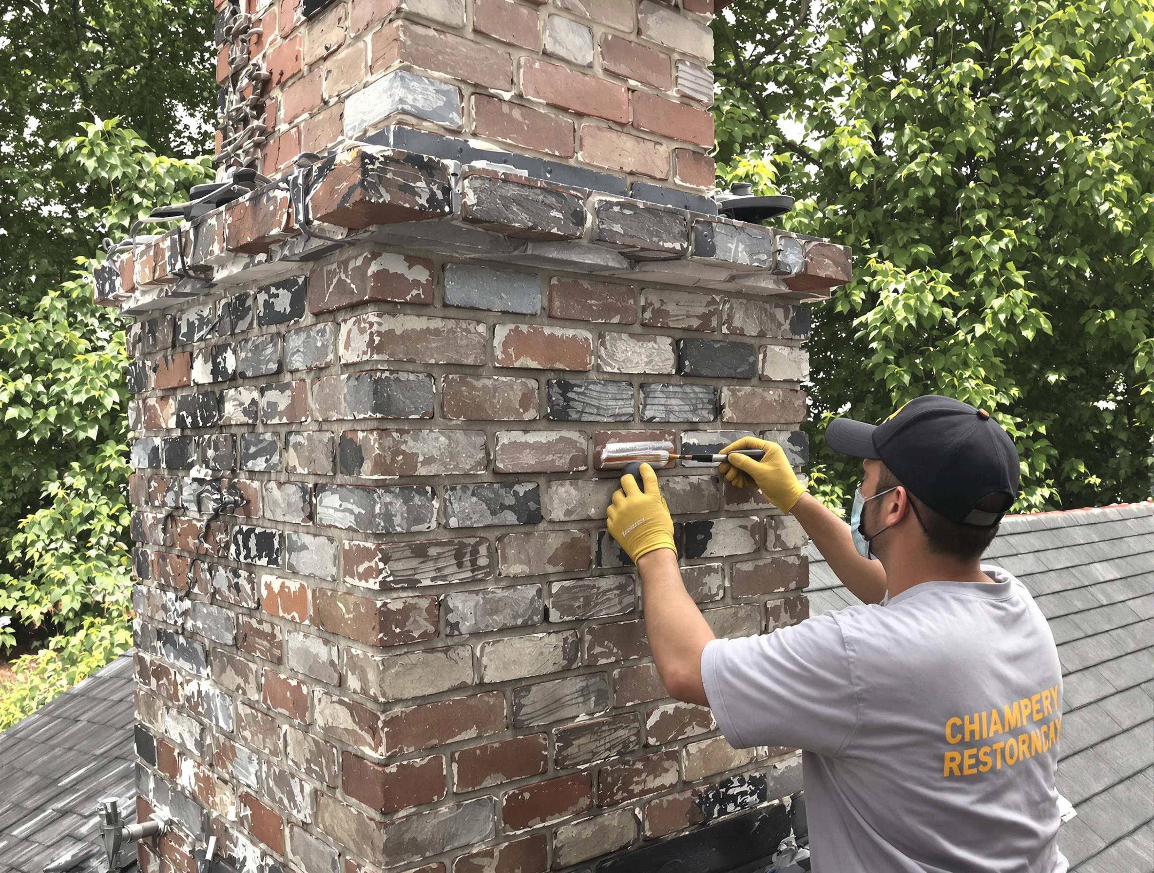 In-progress chimney restoration by Lexington Chimney Sweep in Lexington, MA