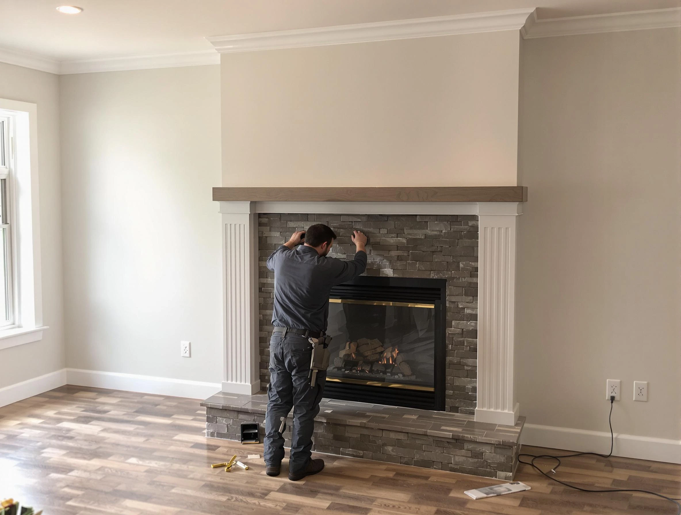 Lexington Chimney Sweep finishing a custom fireplace install in Lexington, MA